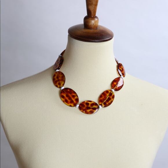 New York & Co Resin tortoise print beaded statement necklace New with tag - Picture 1 of 7